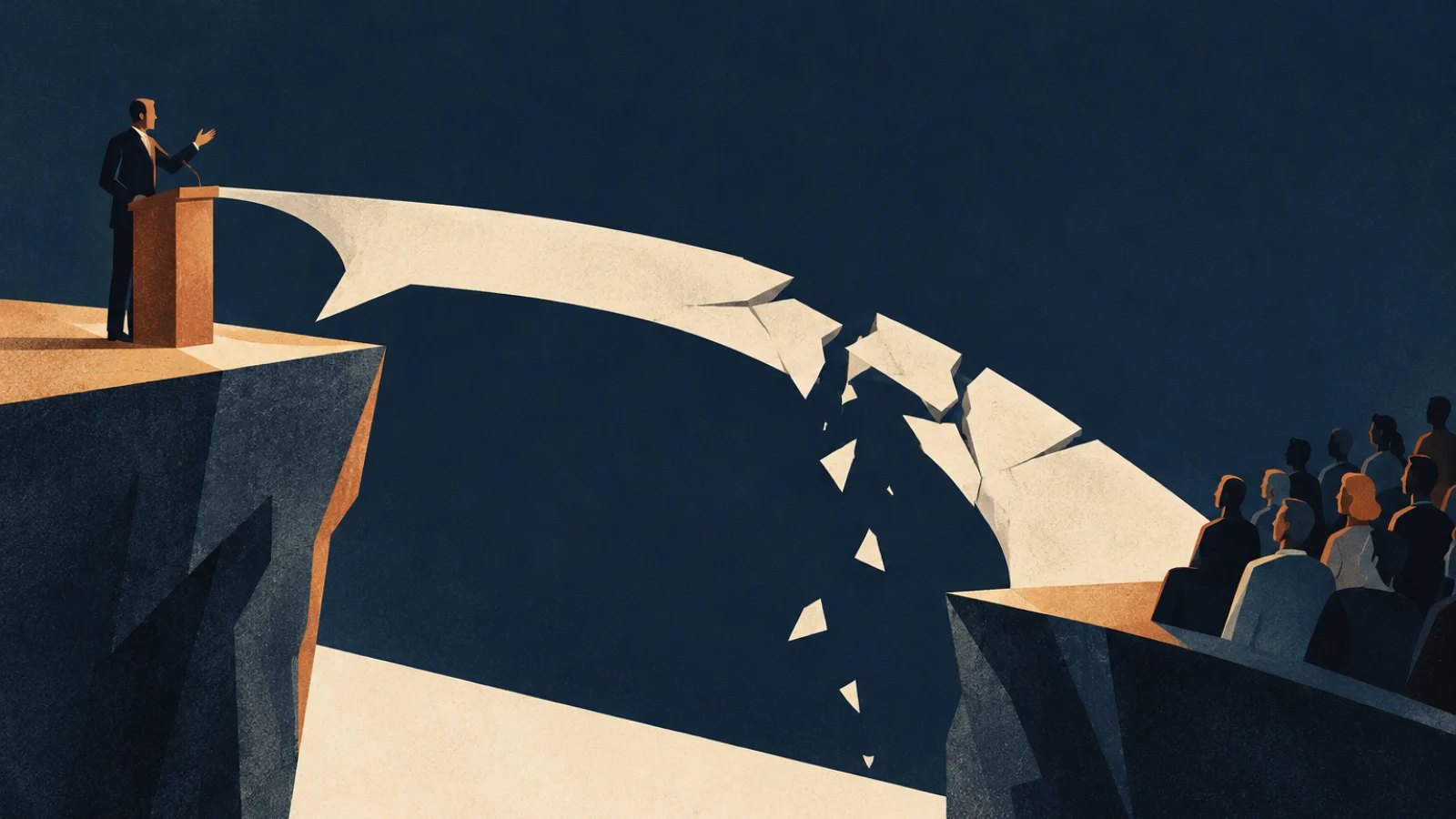 Illustration of a public apology failing to bridge a gap to its audience