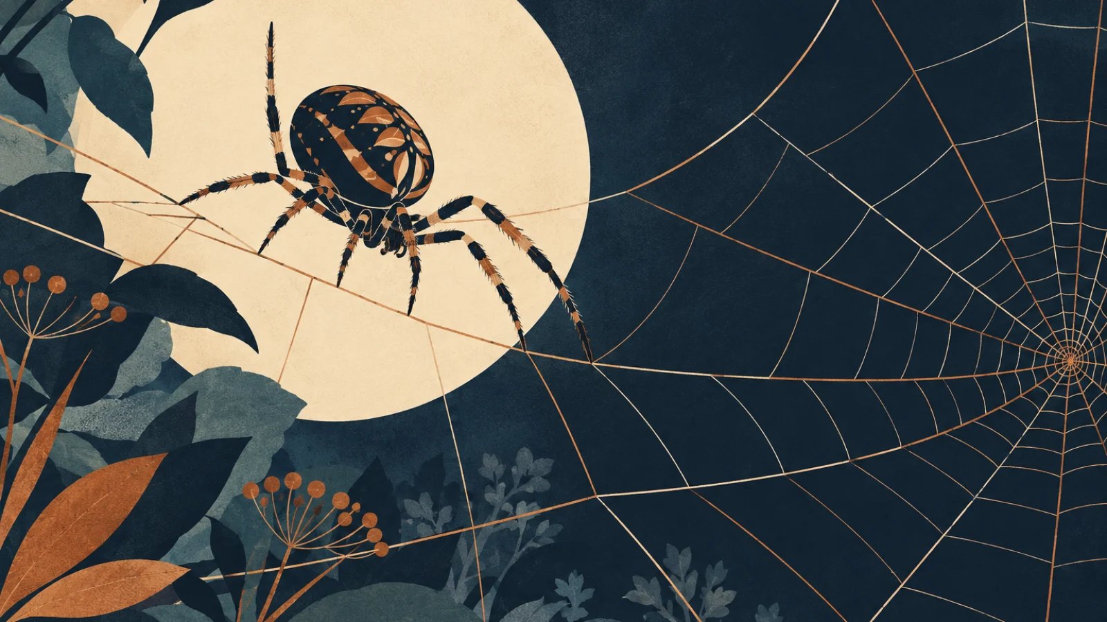 orb spider stepping delicately across its geometric web