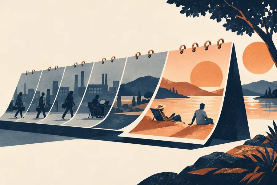 Illustration of a calendar changing from workdays to a weekend