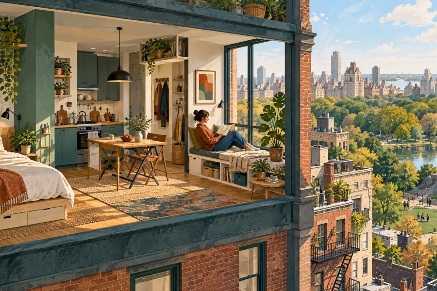Original editorial illustration for Can Micro-Living Make Cities More Affordable?